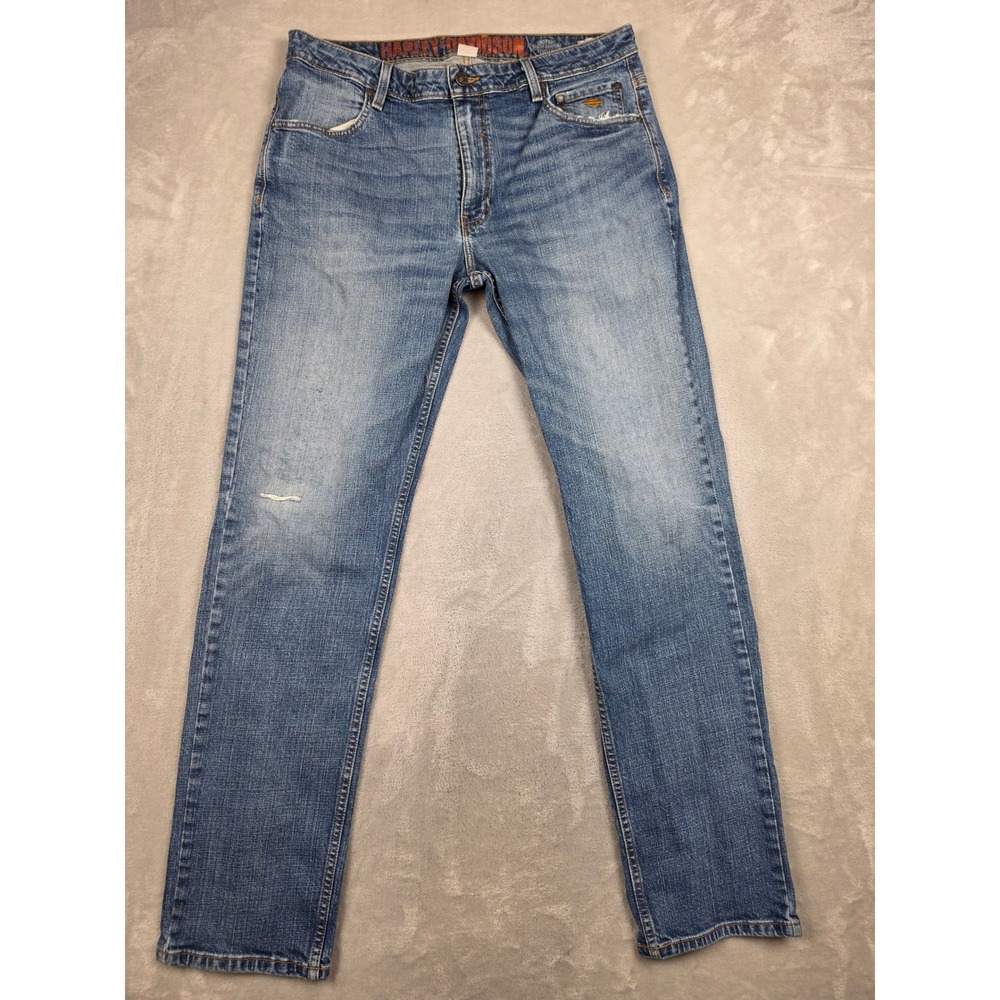 Harley-Davidson Jeans Mens 36x34 Blue Straight Leg Distressed Denim Moto Biker